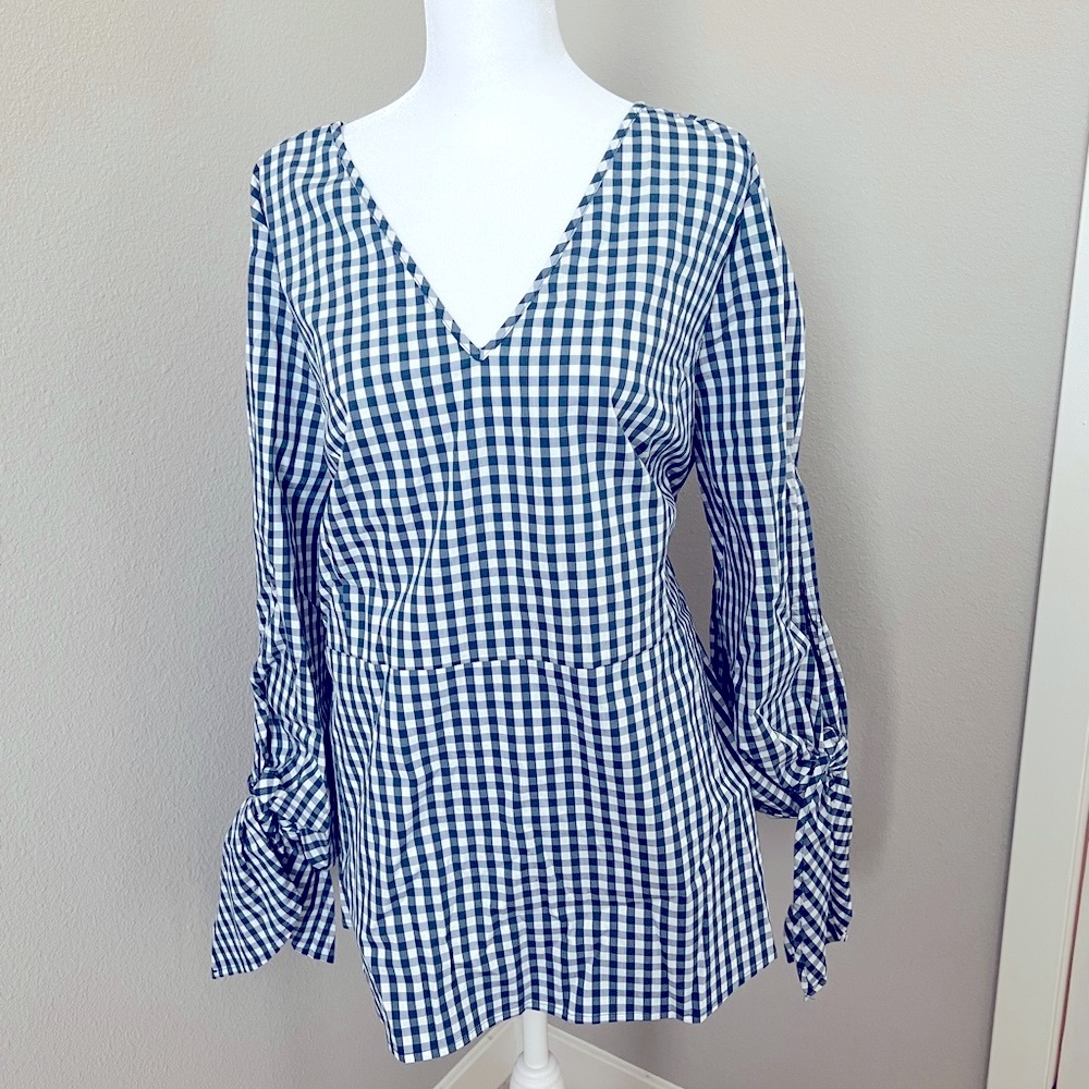 JCrew Blue and White Gingham Top